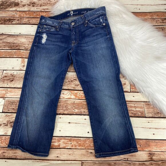 7 For All Mankind Women's Josefina Skinny Boyfriend Crop Jeans Sz 25 Zipper Fly - Picture 1 of 5